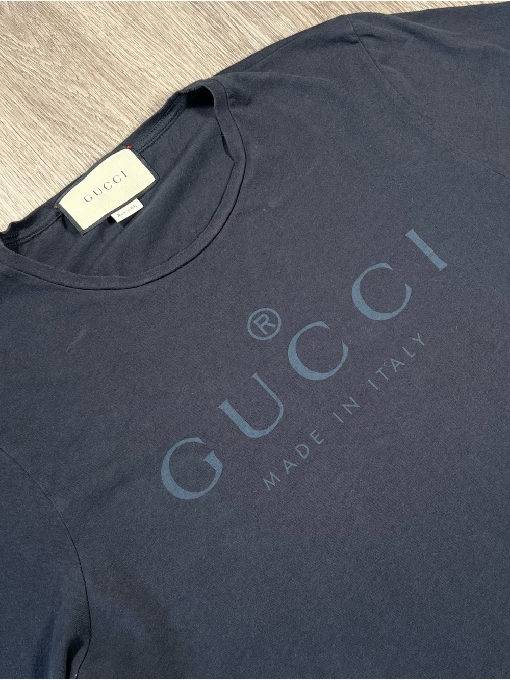 Gucci Men's Black Logo Crew Neck Short Sleeve Cotton Jersey T-Shirt Size L Italy
